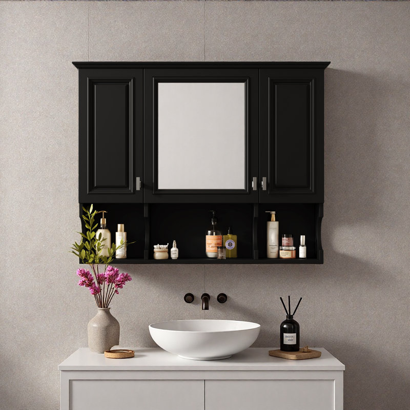 Armoire à pharmacie murale 35 po x 28 po, armoire de salle de bain moderne avec miroir, armoire à miroir avec tablettes ouvertes