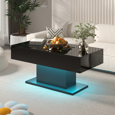 High Gloss LED Rectangle Coffee Table with 2 Drawers