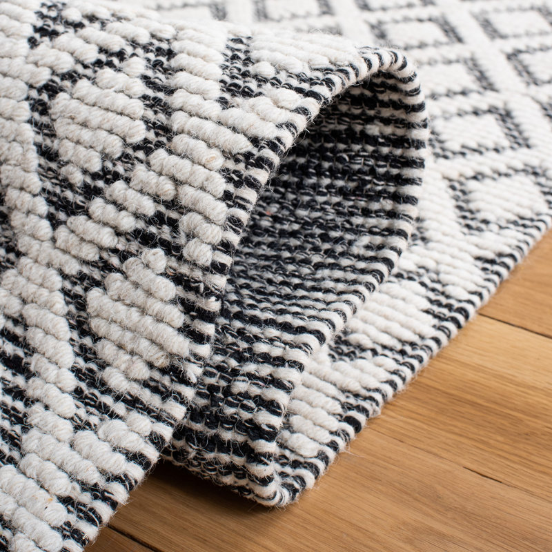 Tapis ivoire / noir en laine tissé à la main Matamoros, Rectangle 3 pi x 5 pi