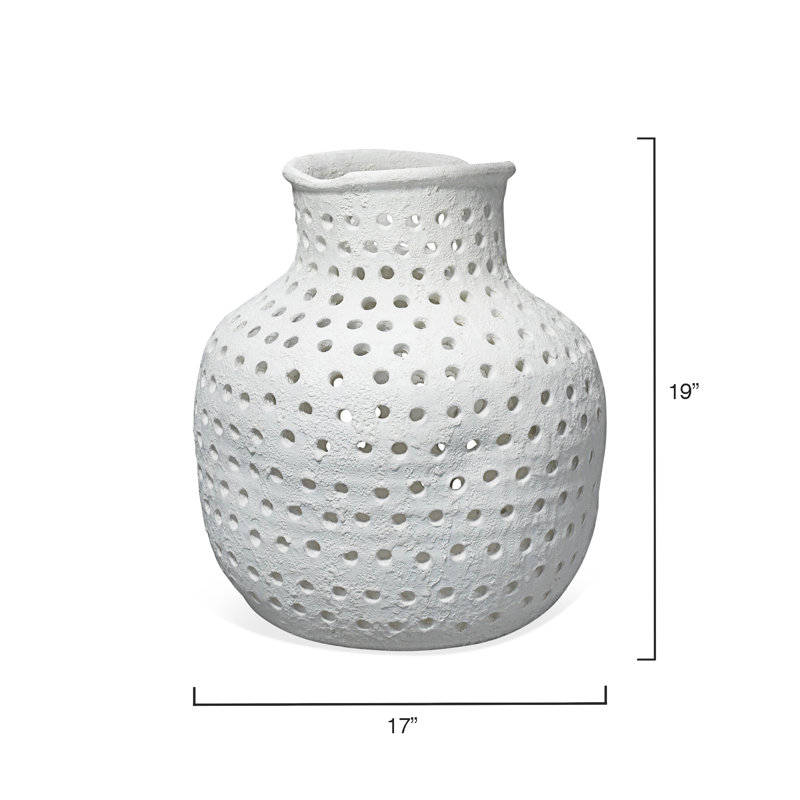 Rustic White Handmade Ceramic Perforated Decorative Table Vase