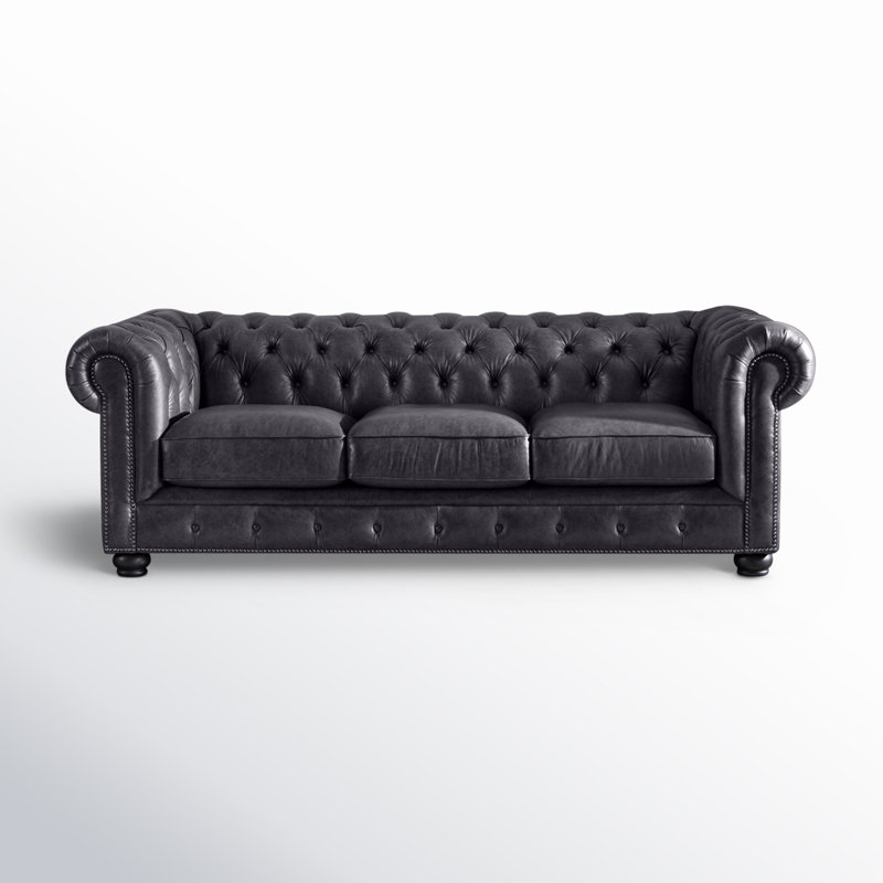 Freddie 95'' W Leather Sofa, Pebble Beach Charcoal Genuine Leather