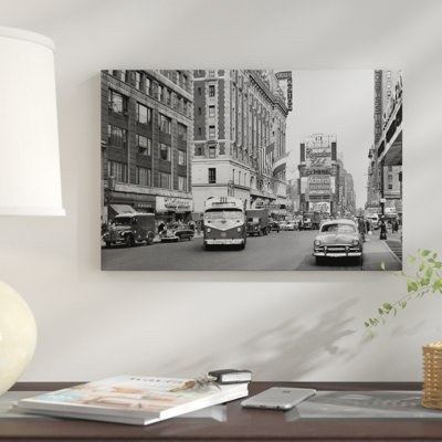 " 1950s New York City Times Square Traffic Broadway Bus Looking North To Duffy Square From West 44th Street NYC NY USA "