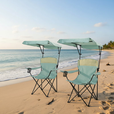 Blue Outdoor Portable Foldable Beach Chair 2-Pack With Canopy Lightweight Oversized No Assembly Easy Open Close Side Pocket