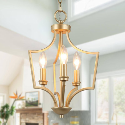 Aldrich 3 - Light Lantern Geometric Gold Dining Room Pendant ETL Certified