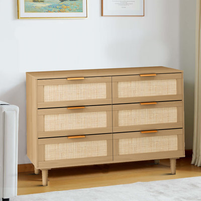 Aleczander Rustic 6 - Drawer Dresser with Wooden Legs for Bedroom and Living Room, Kitchen