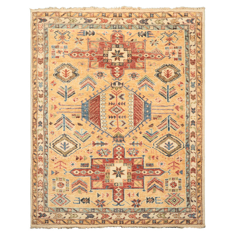 Tapis géométrique traditionnel en laine noué à la main 8 x 10 pi Oushak Kalaty