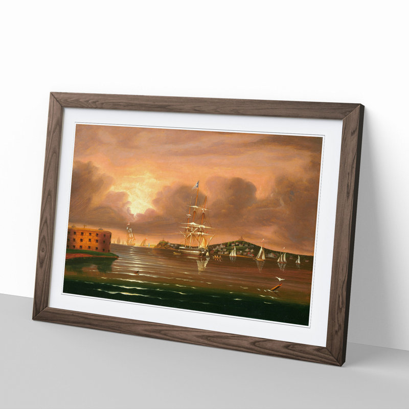 Bay of New York by Thomas Chambers - Picture Frame Painting, Walnut Framed, 36cm H x 48cm W x 2cm D