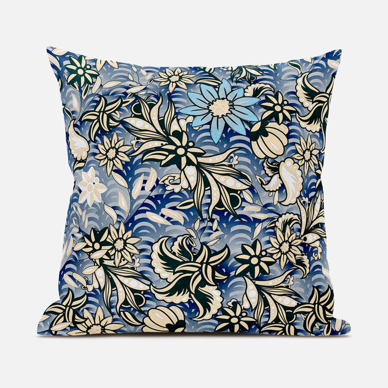 Floral Square Throw Cushion, 41cm H x 41cm W, Grey/Green
