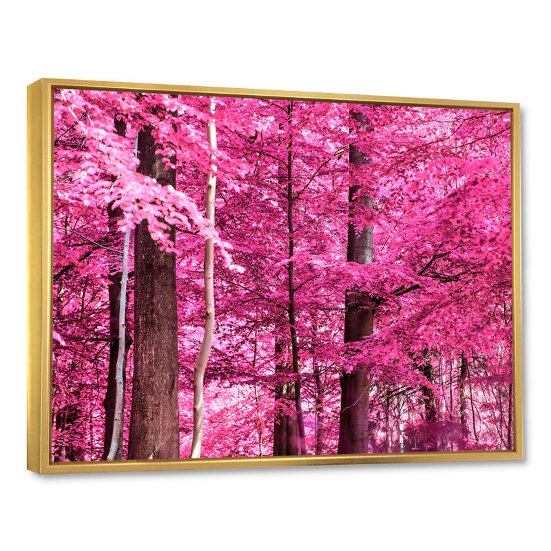 «Pink and Purple Fantasy Forest III», reproduction sur toile flottante, H 24 po x l 36 po x P 1 po, Cadre flottant doré