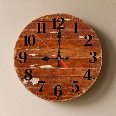 Horloge murale ronde en bois 10 po, mouvement à quartz silencieux, imprimé UV, à piles