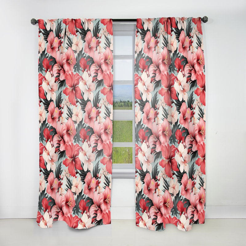 Hibiscus Romance - motif tropical IV - Rideau floral - Rideau floral obscurcissant - 1 panneau, L 52 po x L 63 po