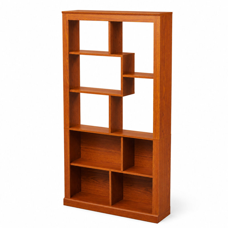 Bibliothèque transitionnelle polyvalente à dos ouvert en bois pour chambre à coucher et espace de travail, Dark Oak