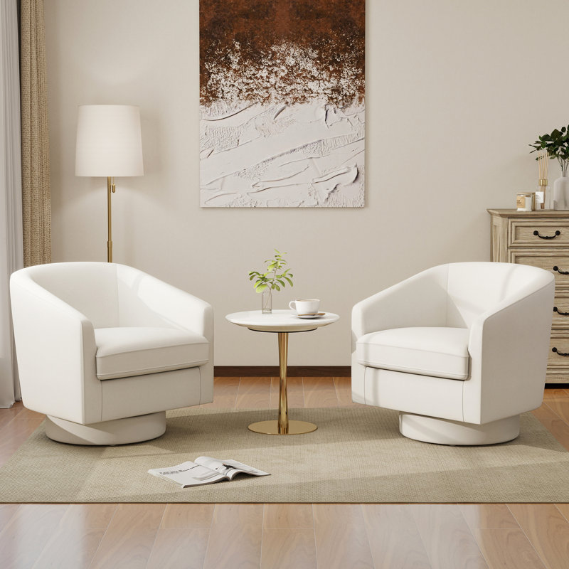 Fauteuil demi-tonneau pivotant Red Barrel Studio, Lin ivoire