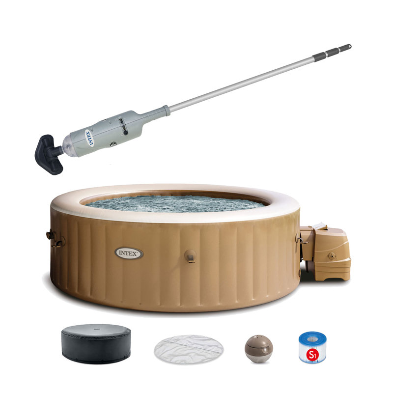 Intex Handheld Pool Vacuum w/ PureSpa Plus 6 Person Inflatable Hot Tub, Brown