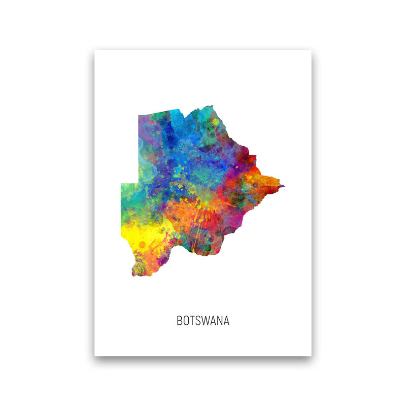 Botswana Watercolour Map by Michael Tompsett - Print, Unframed, 30cm H x 21cm W x 1cm D