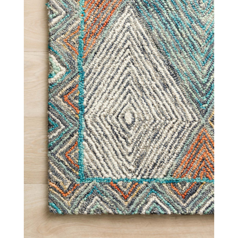 Tapis bleu en laine crocheté à la main Morecambe, Rectangle 7 pi 9 po x 9 pi 9 po