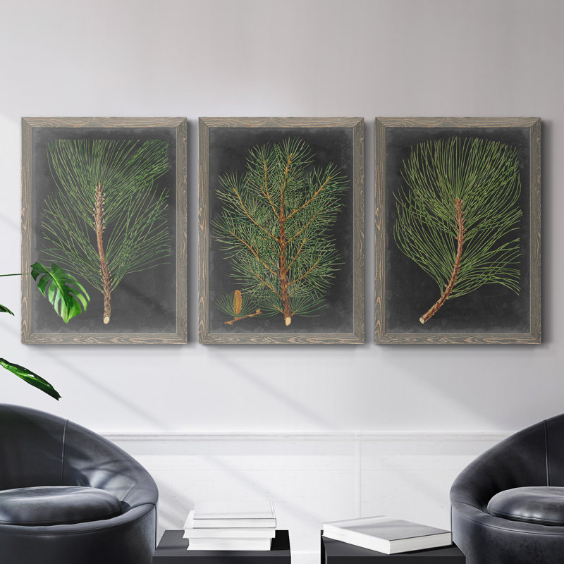 «Dramatic Pine I», ensemble de 3 peintures sur toile encadrées, H 31,5 po x l 47 po x P 1,5 po, Gris