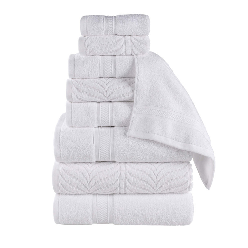 Aneira Chevron Zero Twist Solid and Jacquard Cotton 9 Piece Bathroom Towel Set, White