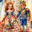 Figurine sculptée en bois Clara et Casse-noisette par le père Noël par Debrekht