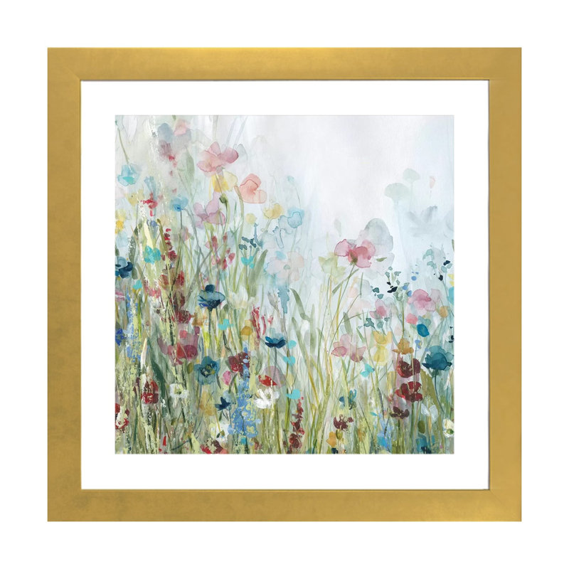 «Wildflower Meadow» par Carol Robinson - reproduction imprimée, Papier encadré doré, Blanc, H 16 po x l 16 po x p 1 po