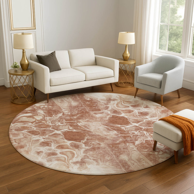 Premium Machine Washable Mayfield AMF1936 Abstract Rug, Round 8'