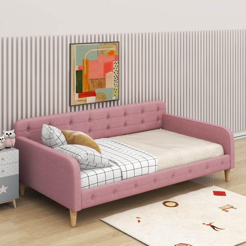 Upholstered Daybed With 4 Support Legs, Twin, Rubine
