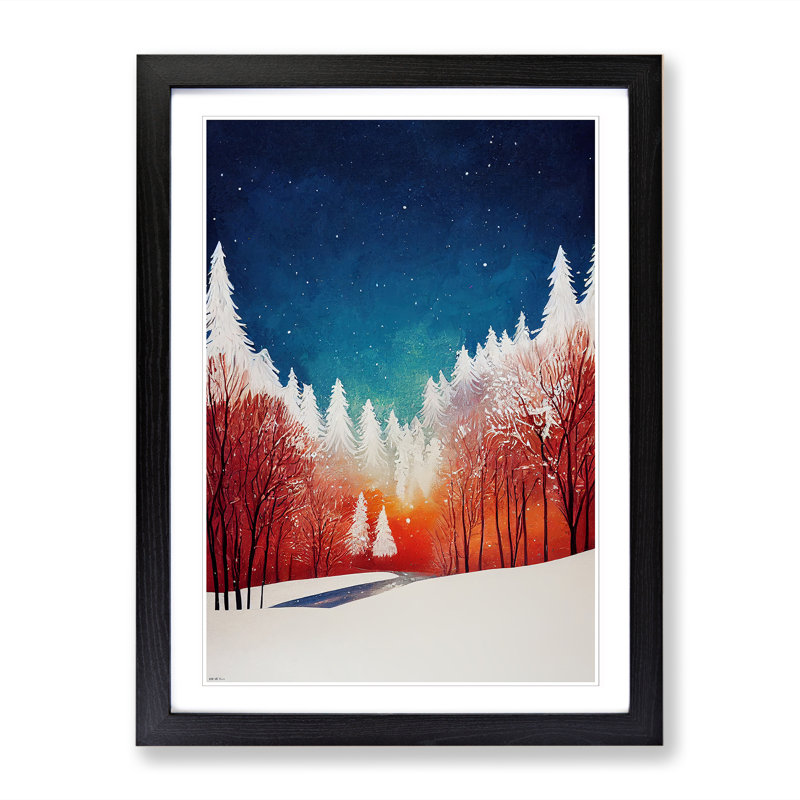Winter Landscape Forest - Single Picture Frame Print, Black, 64cm H x 46cm W x 2cm D