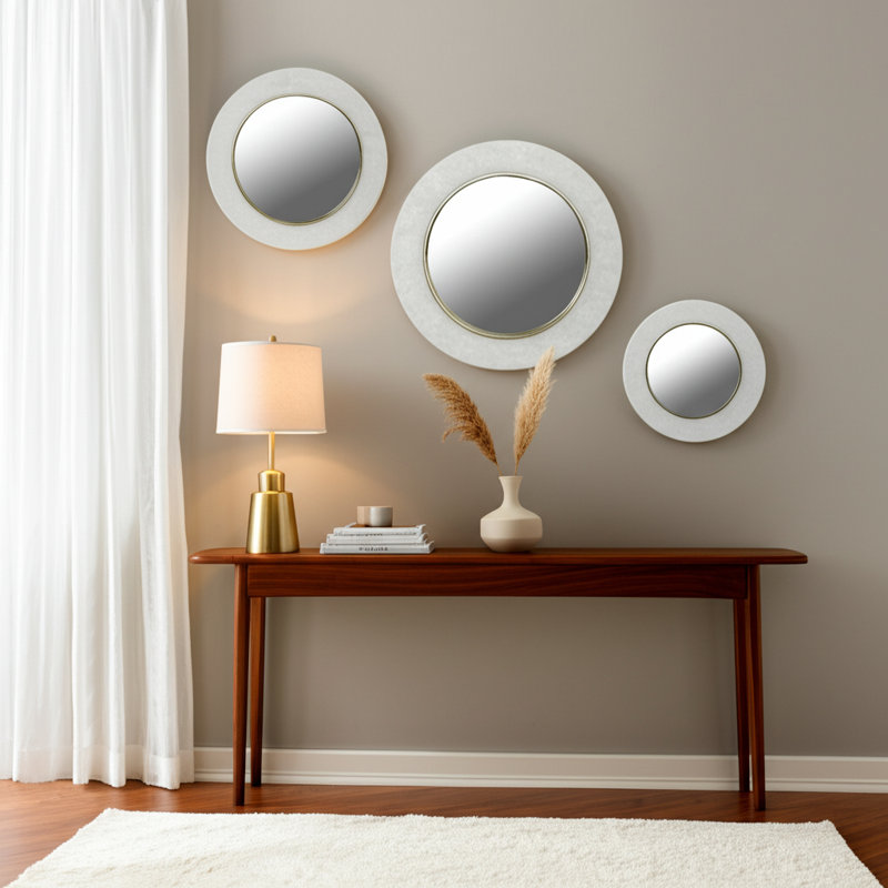 Set Of 3 12/14/18" Halcyon Abstract Mirrors, White