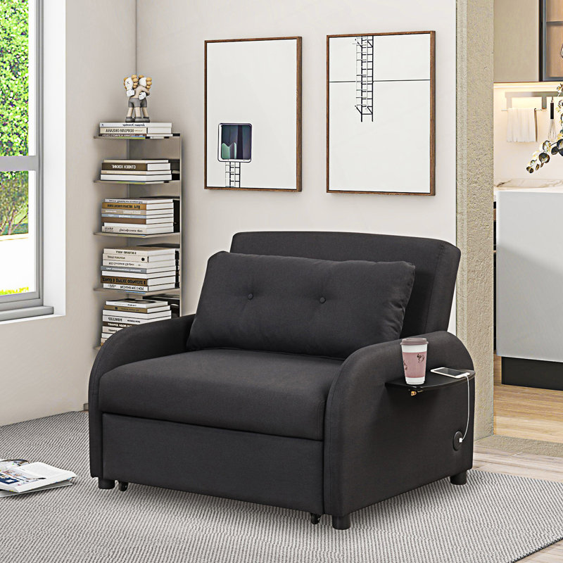 Pull Out Sofa Sleeper, 3 In 1 Sofa With 2 Wing Table And Usb Charge