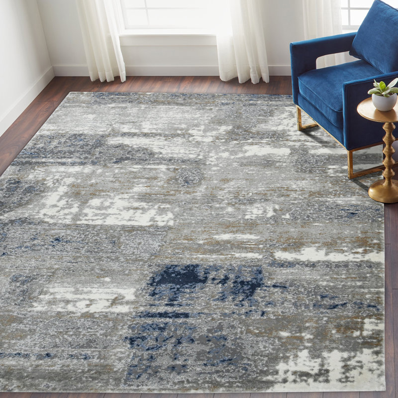 Tapis gris / bleu Duska, Rectangle 5 pi 3 po x 7 pi 9 po