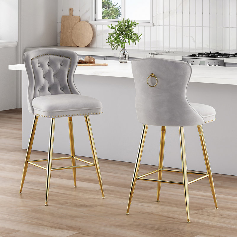 Maghull Upholstered Counter Stool with Metal Frame, Gray
