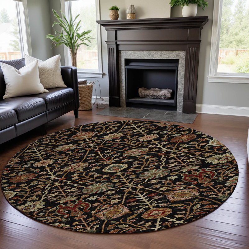 Premium Machine Washable Dahl AMF1085 Floral Rug, Round 8'