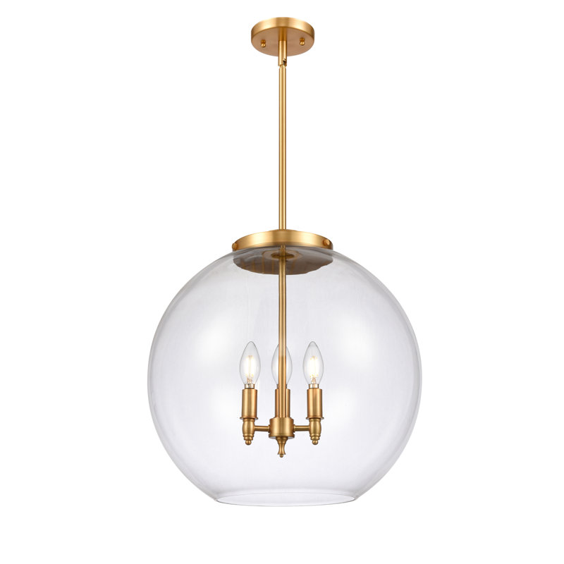 Luminaire suspendu sphère 3 lumières Ralph, H 18,38 po x l 17,75 po x P 17,75 po, Clair, Or satiné