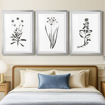 Inky Botanical I  -Custom Framed  Premium Print W Matt - 3 Pieces
