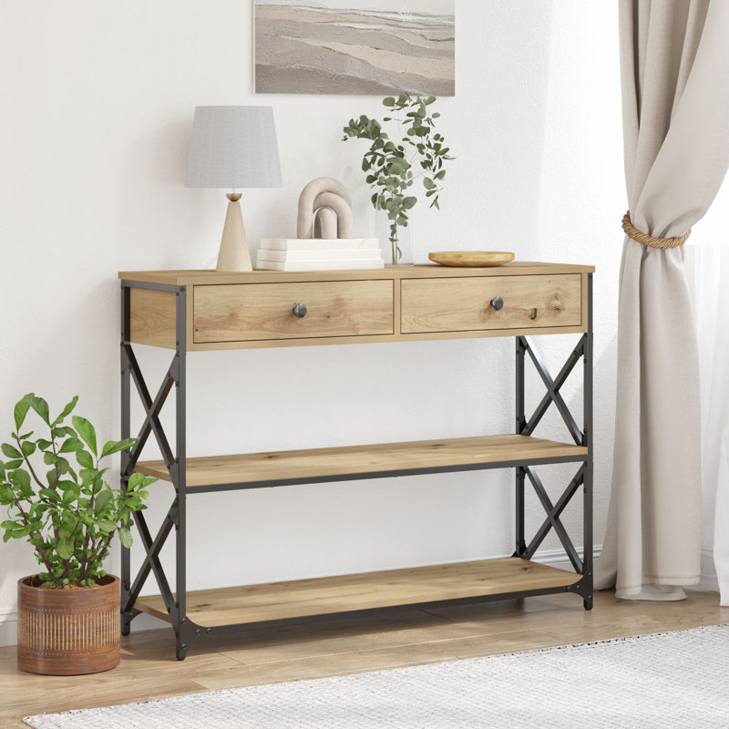 Console Table 100X28x75 Cm Engineered Wood & Steel, 75cm H x 100cm W x 28cm D, Artisan Oak