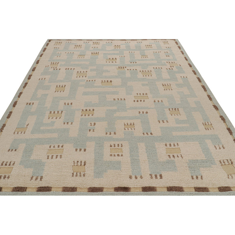 Scandinavian Hand Knotted Wool Geometric Area Rug, Rectangle 10' x 14'