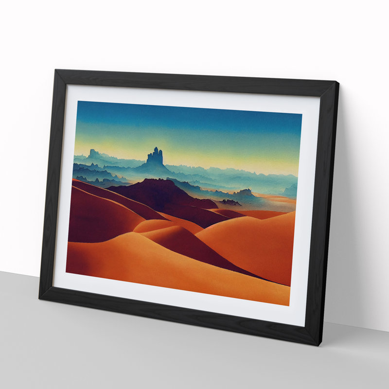 Desert In Watercolour Vol.1 - Single Picture Frame Painting, 46cm H x 64cm W x 2cm D, Black