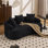 Causeuse noire incurvée: emballage compressé, tissu chenille, éponge 30D, sans assemblage, petit canapé pour petits espaces et appartements, L 65 po, 300 lb, comprend 3 coussins