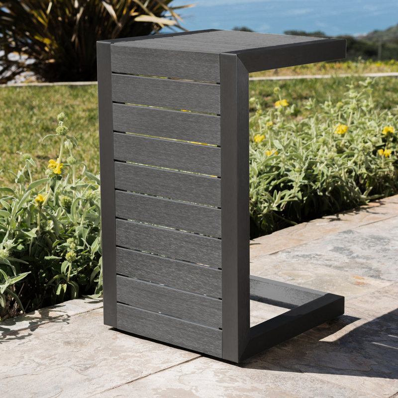 Table moderne en aluminium gris, idéale pour les sièges d'extérieur, polyvalente et pratique