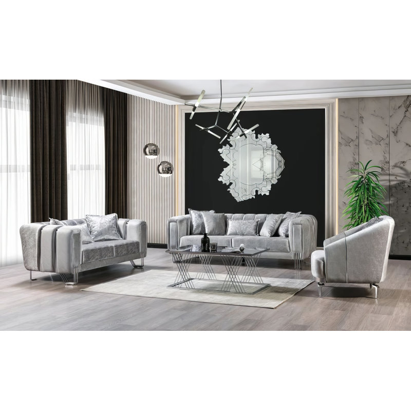 Ensemble de salon en velours 3 pièces Sanna , Argent argent