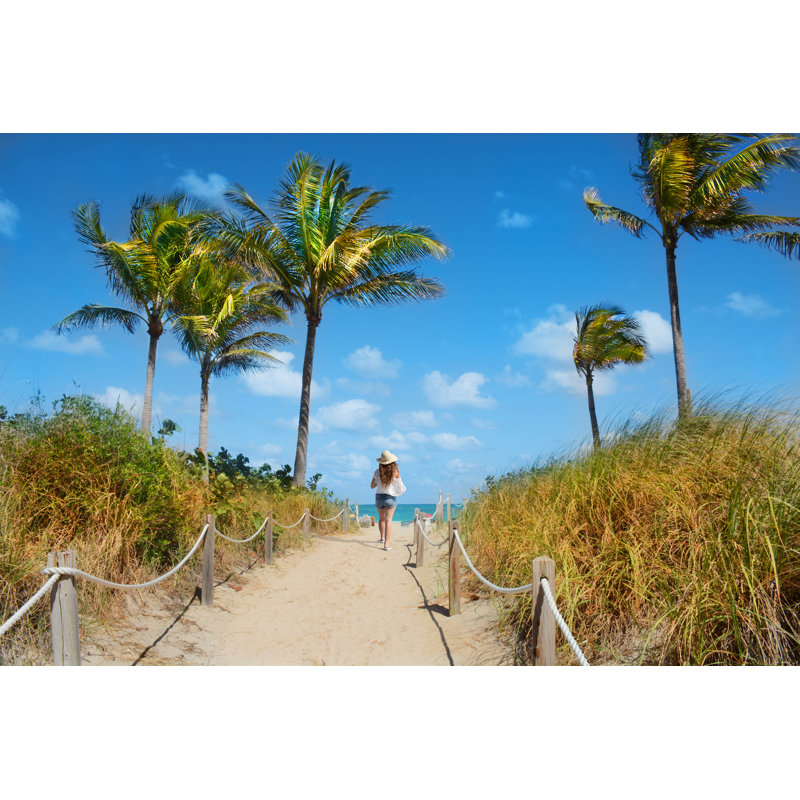 Girl waking to the beach 1 Piece Wrapped Canvas Wall Art, 81cm H x 122cm W