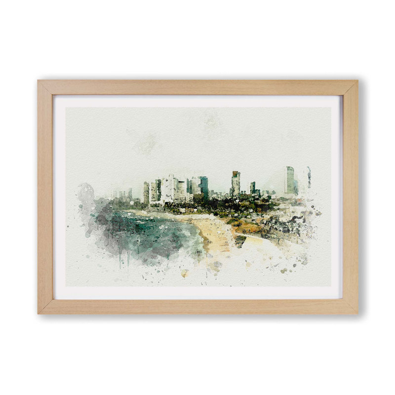 Tel Aviv Israel Skyline - Framed Print, 24cm H x 33cm W x 2cm D, Oak
