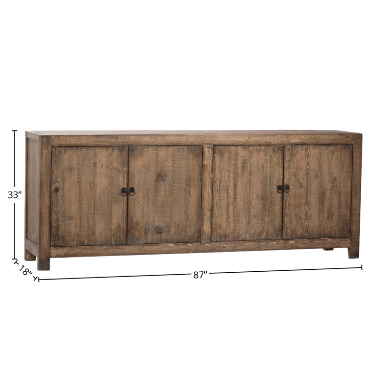 Patton 87" Reclaimed Pine Textured Sideboard in Medium Brown