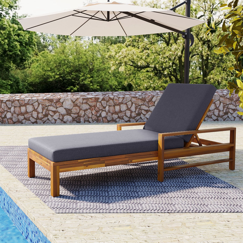 Wood Adjustable Backrest Outdoor Lounge Chair with soft cushion, Gray