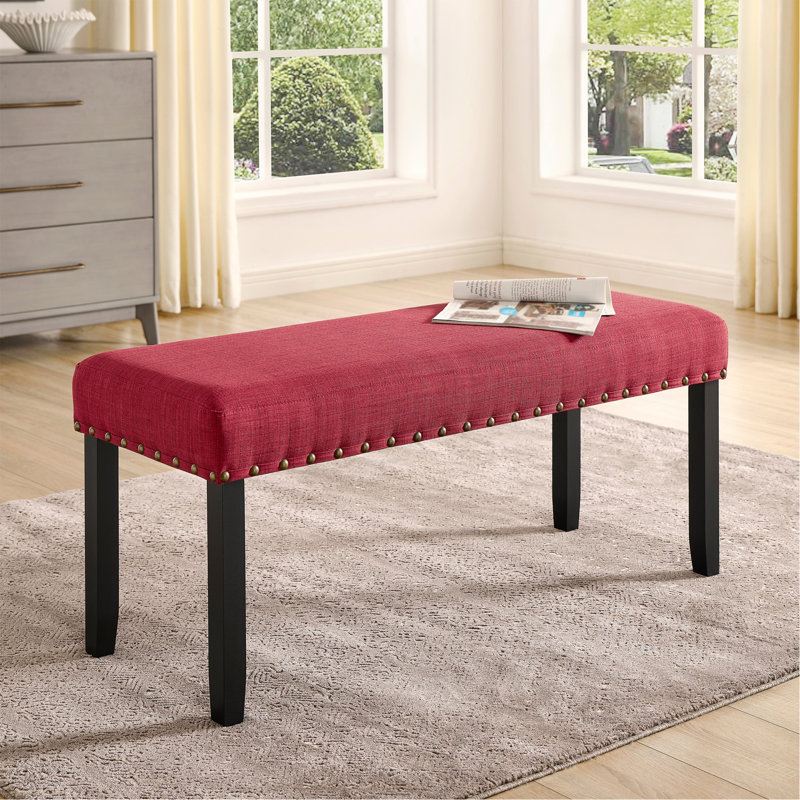 Banc de salle à manger en tissu avec garniture cloutée, rouge