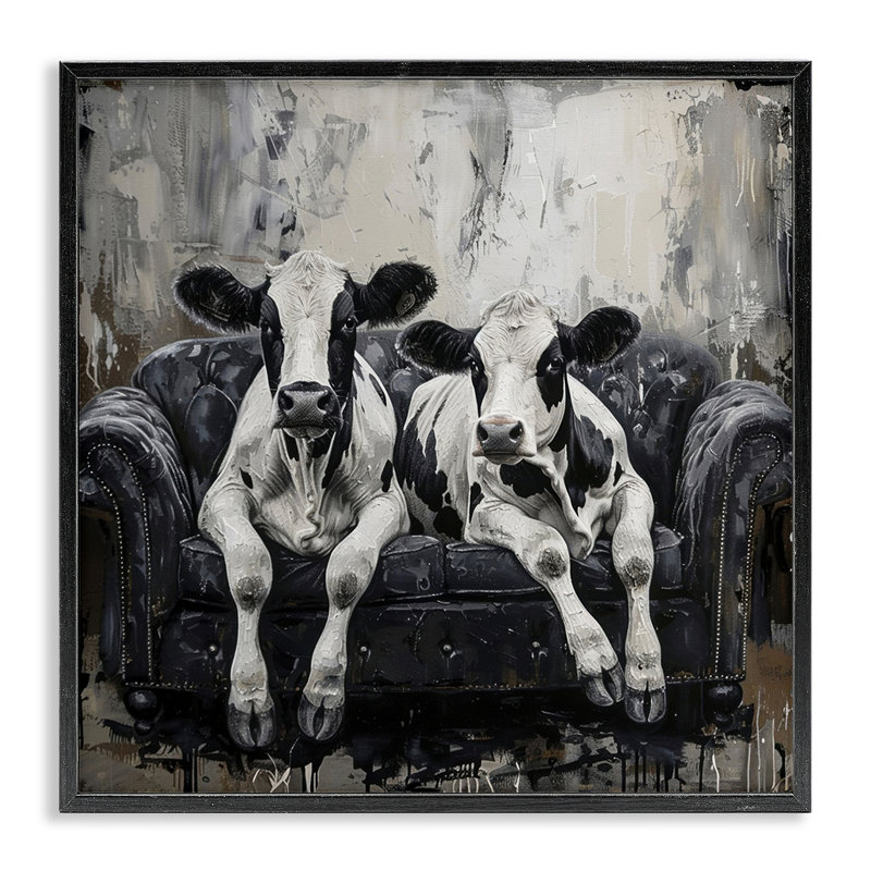 «Vaches allongées sur un canapé», art giclée par Lsr Creative Studio, Giclée encadrée noir minuit, H 12 po x l 12 po