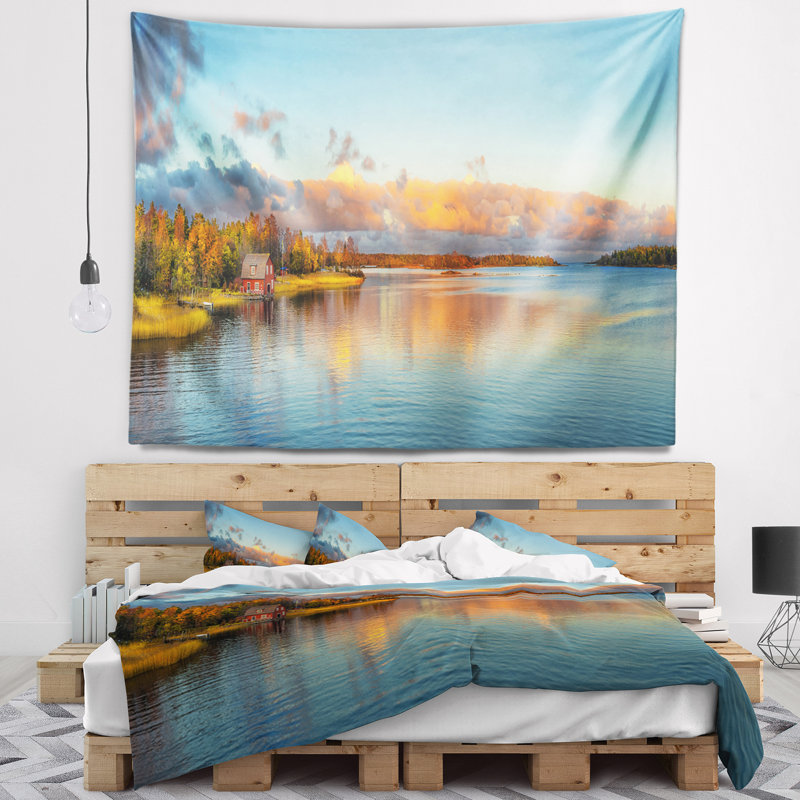 Tapisserie paysage paysage coucher de soleil d'automne, H 32 po x l 39 po