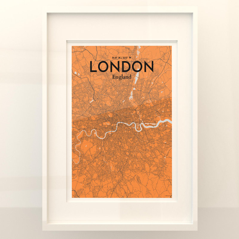 London City Map In Orange - No Frame Print, 27.6cm H x 19.7cm W x 0.05cm D