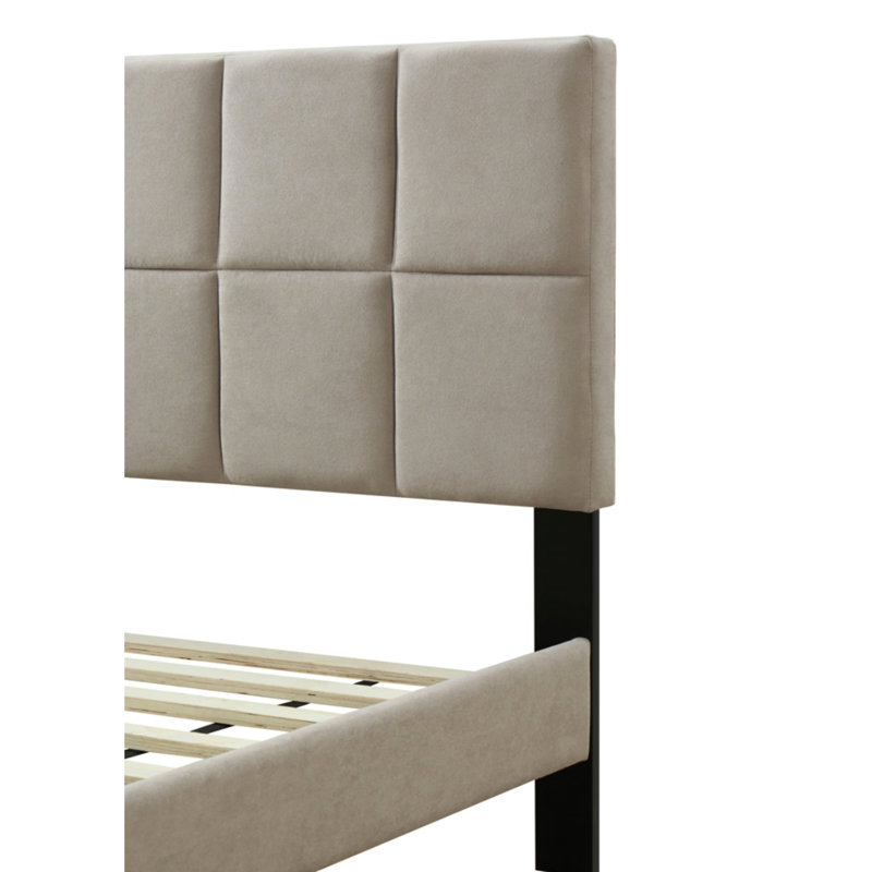 Lit double carré avec tête de lit tapissier gris