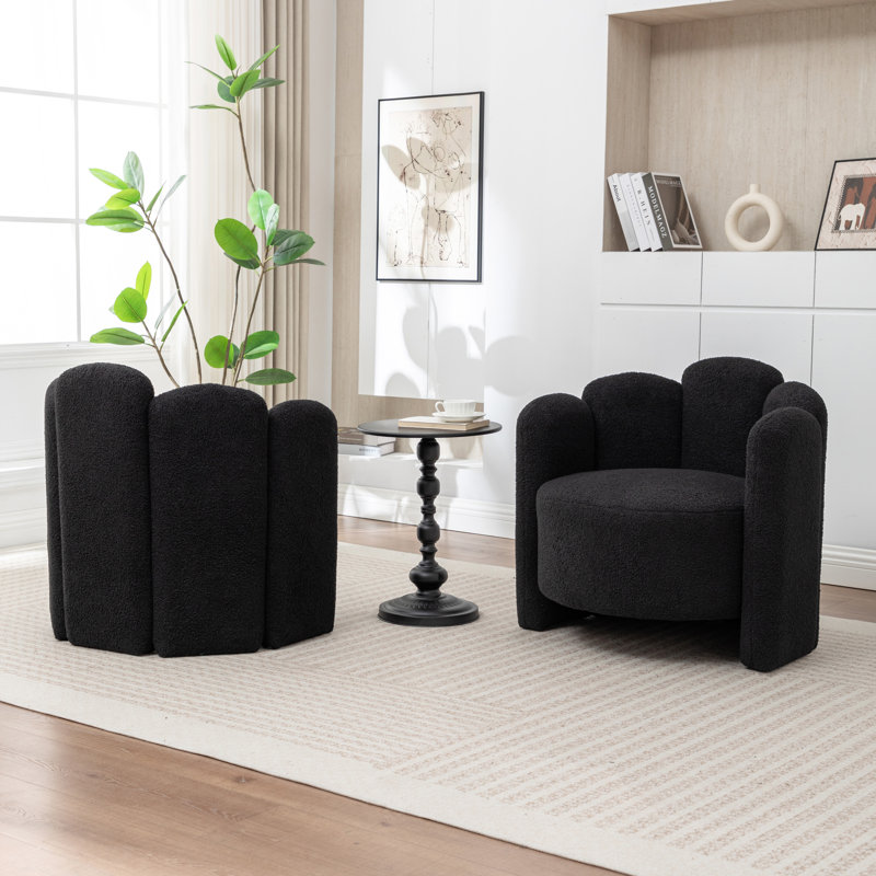 Sherpa Upholstered Barrel Chair, Black